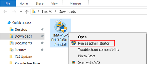 HMA windows (right-click on run as admin)